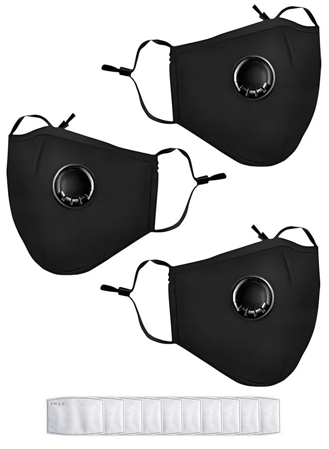 Yugan N99 Anti Pollution Reusable and Washable Face Masks with 10 Replaceable Filters, Unisex, With Valve, Pack of 3 Masks with 10 pcs N99 filters (Black) Cotton - Image 1